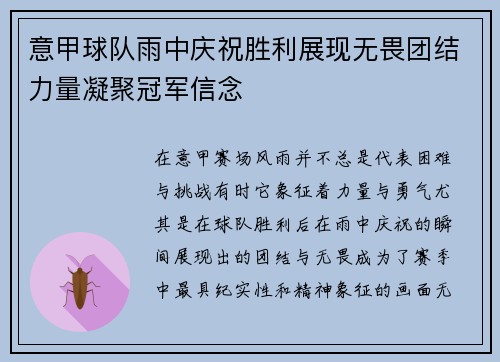 意甲球队雨中庆祝胜利展现无畏团结力量凝聚冠军信念