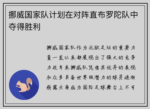 挪威国家队计划在对阵直布罗陀队中夺得胜利