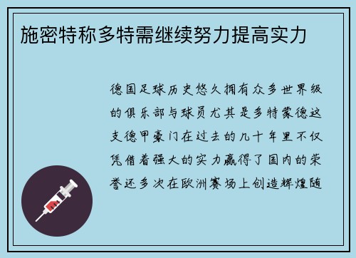 施密特称多特需继续努力提高实力