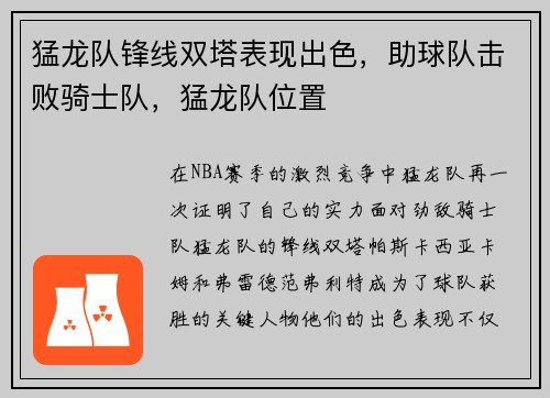 猛龙队锋线双塔表现出色，助球队击败骑士队，猛龙队位置